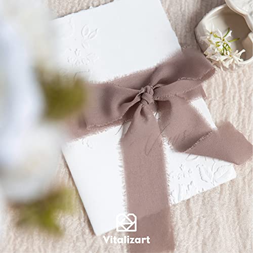 Vitalizart 3 Rolls Handmade Fringe Chiffon Silk Ribbon 1.5" X 7Yd Nude Ribbons Set For Wedding Invitations, Bridal Bouquets, Gifts Wrapping, Diy Crafts #TOP4