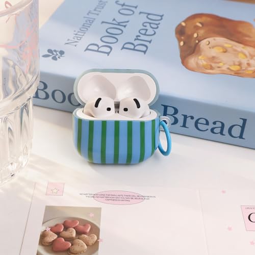 Fycyko Compatible for AirPods 2/1 Case Soft TPU with Cleaner Kit Cute Striped Aesthetic Design Shockproof Keychain Cover for Girls Woman-Green by Fycyko - Used condition - Image 3