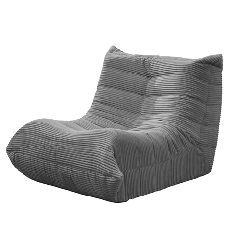 Image of Hobestluk Medium Bean Bag Chair Faux Fur Fabric BeanBag Couch for Playroom | Grey Corduroy,Ergonomic Design,Memory Foam,Strong Supportive,No Assembly Required,Decorative Style for Living Room Bedroom
