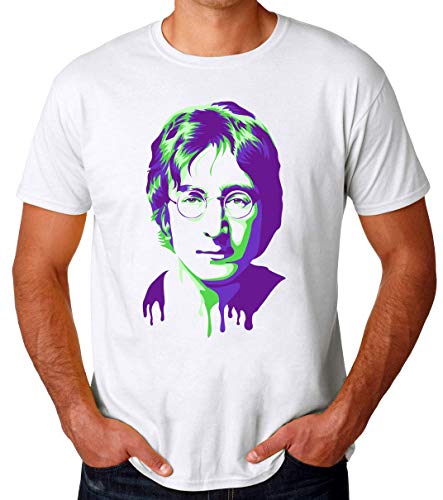 Wicked Design John Lennon Melting Portrait T-Shirt pour Hommes Large - Les Beatles, Paul McCartney, John Lennon, RIngo Starr, George Harrison Wicked Design John Lennon Melting Portrait T-Shirt pour Hommes Large