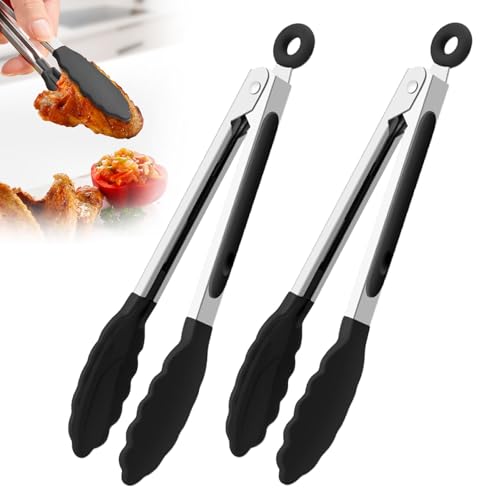Pinces de Cuisine, Lot de 2 Pince Cuisine Silicone,Pince Cuisine Professionnel,Pince alimentaire en inox et silicone et poignée antidérapante, Salade avec...