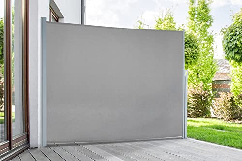 empasa Seitenmarkise Start 2.0 Sichtschutz Sonnenschutz Windschutz Markise ausziehbar für Garten, Balkon und Terrasse, mit Standfuß, Farbe:grau, Größe:160 x 300