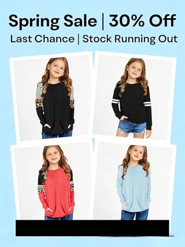 Image of SELINK Girls Big Kids Long Sleeve Striped Color Block Pocket Tees | Casual Loose Fit With Side Pockets,Soft Stretch Polyester Blend For Big Girls Daily&Back To School Wear