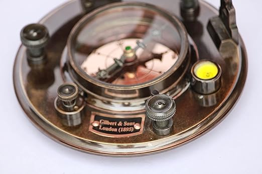 Brújula náutica de latón antigua de 5 pulgadas, grabada y hecha a mano, herramienta direccional para senderismo, rastreo y viaje miniatura 2