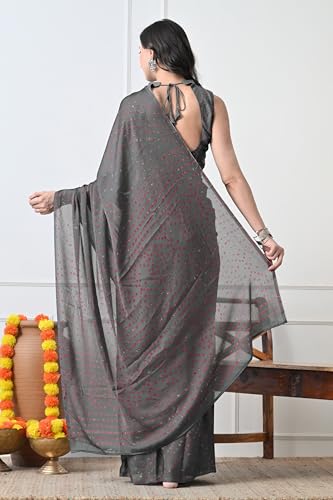 Image of MIRCHI FASHION Saree for Woman Chiffon Georgette Solid with Contrast Border | Lightweight Daily Wear Women's Sari and Printed Blouse Piece