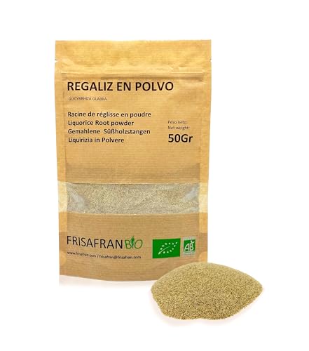 FRISAFRAN | Bâton de Réglisse POUDRE | Biologique | Directement Du Producteur | Cultivé Navarre | Réglisse | reglisse | Bâton De Reglisse en poudre | Bonbon Reglisse | Baton | Bonbons Reglisse | 50g