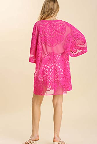 Umgee Womens Crochet Floral Lace Open Front Kimono with Waist Tie4