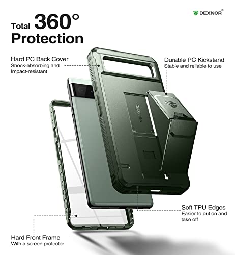 Coque Pixel 6A 5G Dexnor antichoc verte avec protège-écran et support - 6