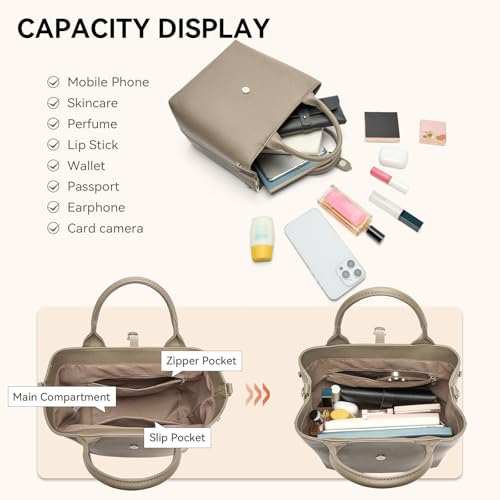 Image of BOSTANTEN Satchel Bag for Women- Adjustable Shape, 3-Way Carry Convertible Vegan Leather Tote for Work Travel
