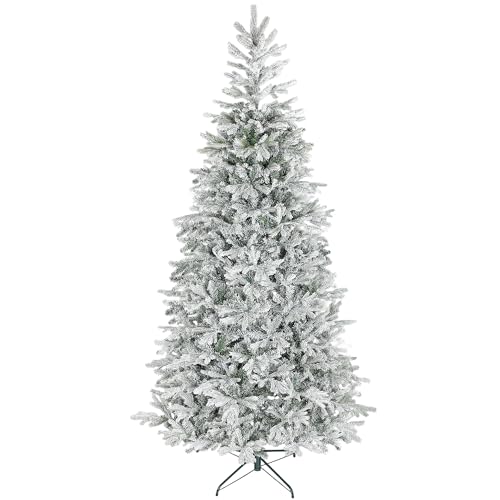 HOMCOM Albero di Natale 210 cm con 1154 Rami Ignifughi, Albero di Natale Innevato Artificiale Folto, Effetto Realistico, con Base in Metallo Pieghevole, per Casa, Ufficio e Negozio, Facile Montaggio