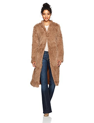 Angie Women's Caramel Long Furry Coat, Large
