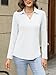 ORANDESIGNE Women's Long Sleeve Polo Shirts Casual Color Block V Neck Tops Fall Collar Ladies Tunics Tees A-white