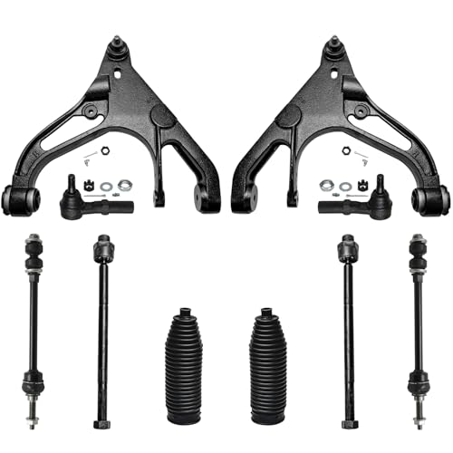 Image of Detroit Axle - 4WD 10pc Front End Kit for 2002 2003 2004 2005 Dodge Ram 1500, 2 Lower Control Arms with Ball Joint 2 Sway Bar Links 4 Inner Outer Tie Rods 2 Boots Replacement
