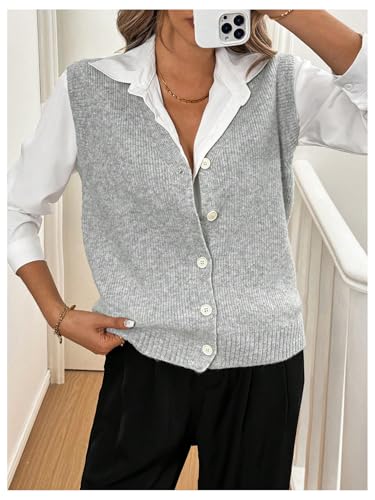 MakeMeChic Women's Casual V Neck Button Down Sleeveless Knit Lightweight Sweater Vest Tops4