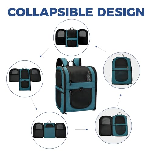 Image of Apollo Walker Dog & Cat Carrier Backpack for 4-18lb Pets - Ventilated Safe Design with Padded Back Support, Breathable Mesh Pet Backpack for Hiking, Travel, Outdoor (Teal)