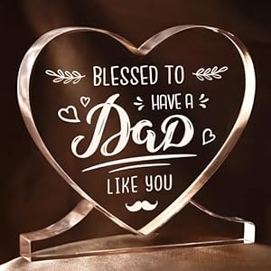 BaubleDazz Gifts for Dad – Heart-Shaped Acrylic Desk Decor – Dad Birthday Gift, Fathers Day Birthday Gifts for Dad