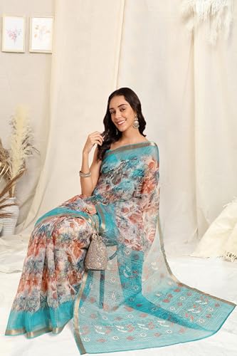 Image of MIRCHI FASHION Lightweight Kota Doria Cotton Saree | Floral Printed Summer Saree for Women | Breathable Ethnic Daily Wear Saree with Blouse Piece