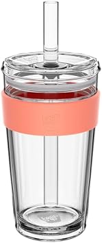 KeepCup Cold Cup - Longplay Double wall Glass Ice Coffee Tumbler with Lid and Straw - 16oz 454ml - Californian Shrimp