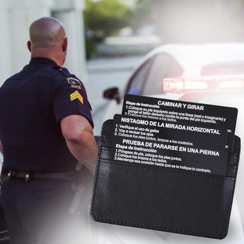 3PCS/Set Spanish SFST Instruction Card with Wallet, Black Metal Standardized Field Sobriety Test Card Police Law Enforcement Accessories (sp-black-3pcs)2