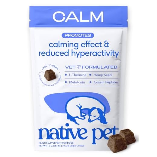 Native Pet Calming Chews for Dogs - Promotes Calming Effect, Supports Emotional Balance & Reduces Hyperactivity - Hemp Seed, Melatonin for Dogs, L-Theanine & Casein - Air-Dried 30 Chews