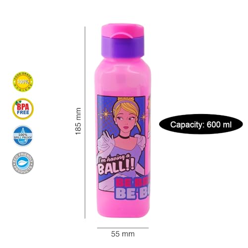 Image of SKi Homeware Lock & Seal Disney Lunch Box + Water Bottle Combo, for School Kids, a Gift for Girls and Boys with Attractive Character Prints and Vibrant Colours (Princess 1)