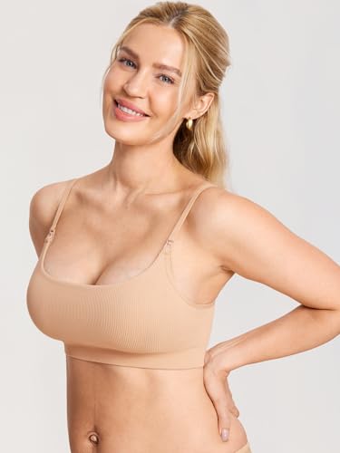 Image of MOMANDA Ribbed Nursing Bras for Breastfeeding | Maternity sleep bralettes, Wireless, Seamless, Soft lift, Comfy, For women