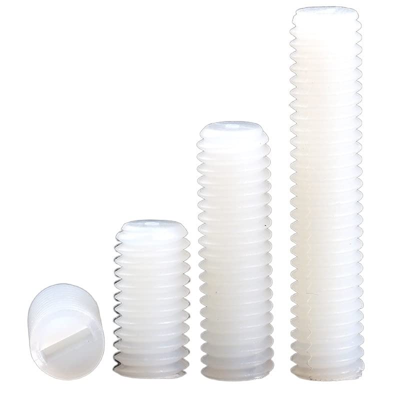GatherTOOL 100pcs White Nylon M3 M4 M5 M6 M8 Plastic Slotted Head Set Screws Flat Point Grub Screws (Color : 100pcs, Size : M3 x 4mm)