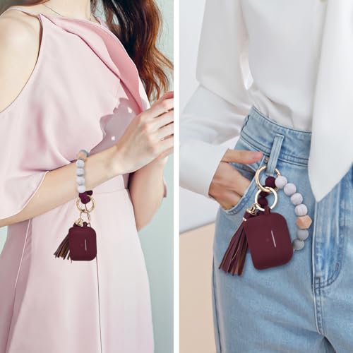 Image of Filoto for AirPods Pro 3 Case (2025), Soft Silicone Protective Case Cover Compatible with Apple AirPods Pro 3rd Generation with Beaded Bracelet Keychain Accessories for Women Burgundy