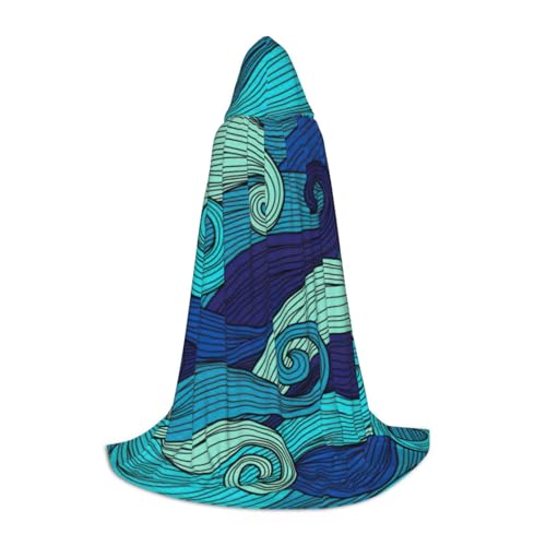 Cape de magicien à capuche Halloween cosplay et costume de fête imprimé bleu