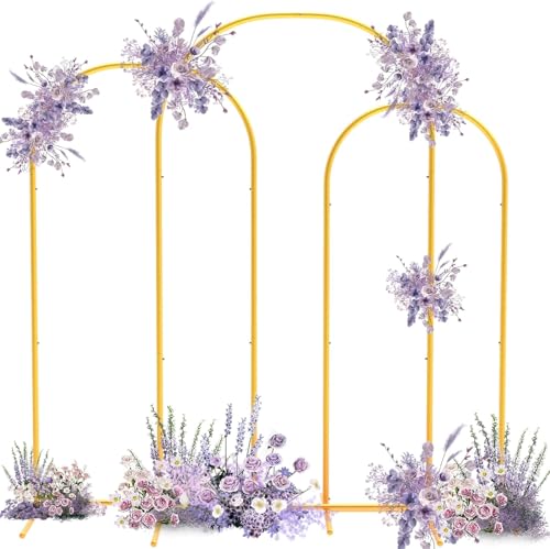 Juego de 3 soportes de arco de boda para fondo, color dorado, arco de globos dorados con soporte para flores, para bodas, cumpleaños, baby shower, aniversario y cualquier celebración