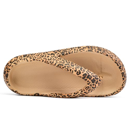Leopard Print Flip Flops for Women & Men, EVA Soft Cloud Pillow Sandals, Non-Slip Platform Slippers, Cushioned Thong Slides for Indoor & Outdoor, Large Size ，Khaki, Gray, Pink, and Black4