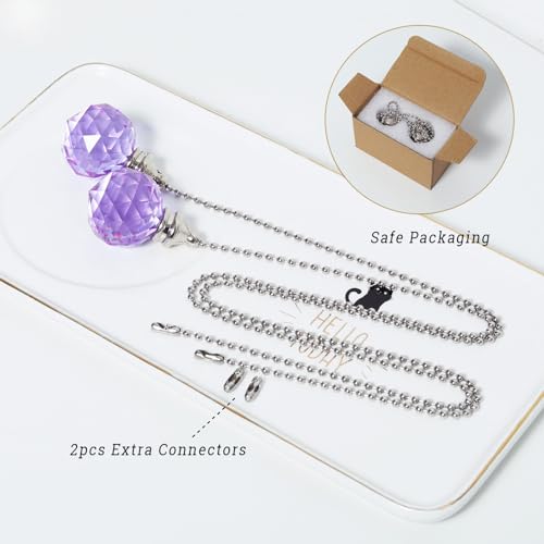 Image of 2 Pieces Purple Crystal Ceiling Fan Pull Chain Prism Ball 30mm Dazzling Pull Chain Extension with Connector for Ceiling Light Fan