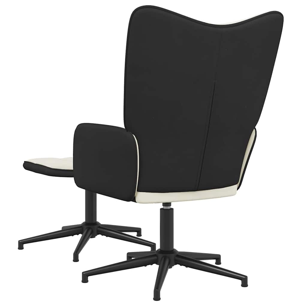 Fotel relaksacyjny, kremowo-biały, z taboretem z aksamitu i PCW, obracany o 360 stopni, fotel tapicerowany ze stalowym stelażem, 62 x 68 x 98 cm, do salonu i sypialni