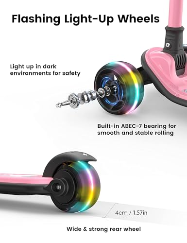 Image of besrey 3 Wheel Scooter for Kids Ages 3-10 with 4 Adjustable Height | LED Light Wheels, Foldable Toddler Scooter, Extra Deck, Lean-to-Steer Design, Sturdy and Safe
