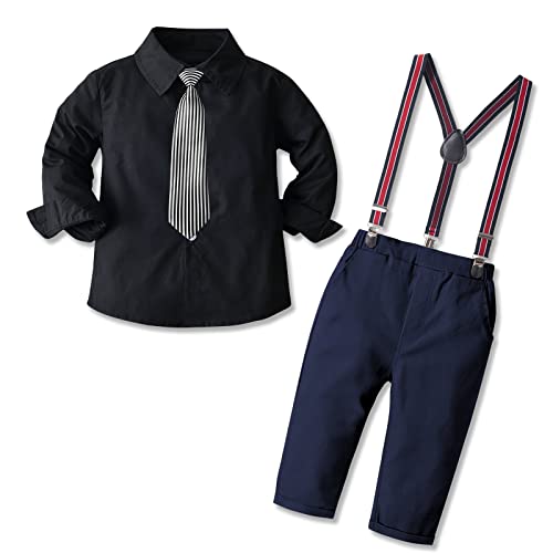Image of Baby Boy Clothes Set Kids Suspender Suit Toddler Outfits 4pcs Shirt+Bowtie+Suspender+Pants 3 Months-6 Years
