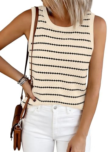 NALANISA Women's Trendy Spring Sweater Vest Knit Summer Tank Tops 2026 Crochet Striped Casual Loose Sleeveless Shirts Beach Clothes (Striped Apricot Black,M)