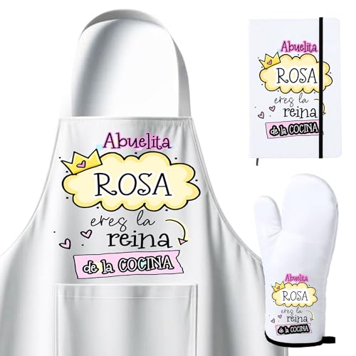 Kembilove Regalo Dia de la Madre   Pack Dia de la Madre Personalizado   Delantal Cocina   Manoplas Horno   Recetario   Regalos para Abuela   Abuelita Eres la Reina de la Cocina