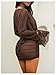 MakeMeChic Women's Mesh Sheer Fall Wedding Guest Dress Long Sleeve Cowl Neck Mini Dress Brown Small