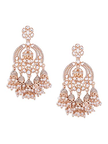 Zaveri Pearls Rose Gold Kundan & Dazzling Austrian Diamonds Embellished Jhumki Drops Earring For Women-ZPFK13786 1 41qLFFQTfCL. SL500