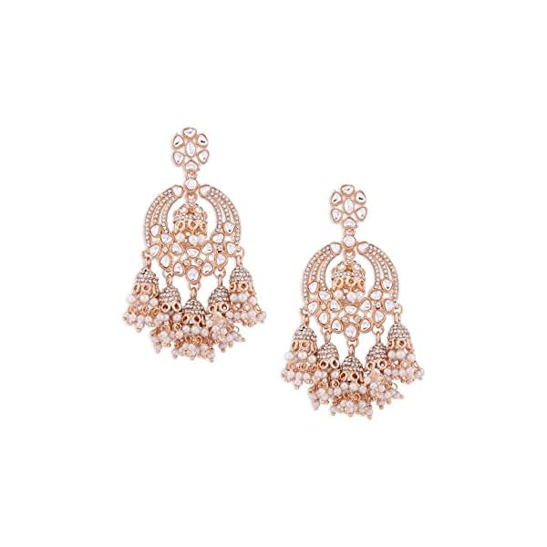 Zaveri Pearls Rose Gold Kundan & Dazzling Austrian Diamonds Embellished Jhumki Drops Earring For Women-ZPFK13786