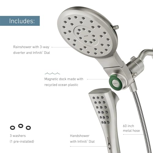 Moen Verso Spot Resist Nickel Round Rain Shower Head and Detachable Handshower Combination with Magnetix Docking System and 60-inch Metal Hose, 220C2SRN by Moen - Image 3