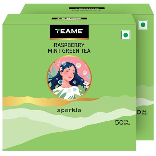Image of TE-A-ME Green Tea 100 Bags | Raspberry & Mint Flavour Green Tea for Weight Loss | 50 Teabags - Pack of 2