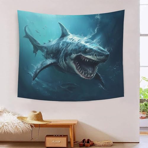 Couverture murale 3D requin en polyester doux pour décoration de chambre
