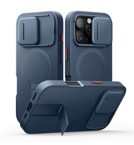 Image of SURITCH for iPhone 16 Pro Case with Slide Camera Cover and Adjustable Kickstand, Compatible with MagSafe, Shockproof Bumper Case Slim Protective Cover for iPhone 16 Pro 6.3 Inch,Blue