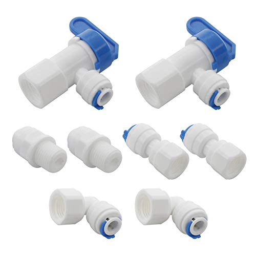 Pxyelec 8pcs 1/4" Quick Connect Push in to Connect Water Tube Fitting for RO Water Reverse Osmosis System（L+I Female+I Male+T Type）