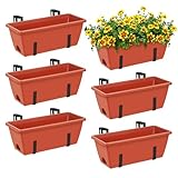 ETELI Railing Planter Box 6 Pack Balcony Planters Railing Hanging with Metal Brackets Window Boxes Deck Rail Planter for Outdoor Indoor Porch Garden Patio, Red & Black