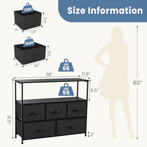 image for DUMOS TV Stand Dresser for Bedroom with 5 Fabric Drawer,Entertainment 