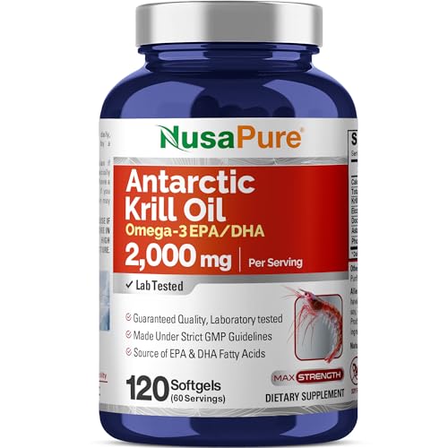 NusaPure Antarctic Krill Oil,2000 mg, 120 Softgels (Non-GMO, Soy Free)