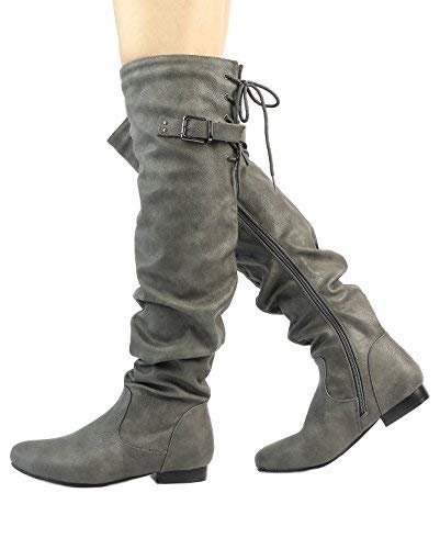 Image of DREAM PAIRS Women's Over The Knee Flats Slouch Thigh Boots | Comfortable Casual Flat Knee High Boots for Daily Walking Vacation