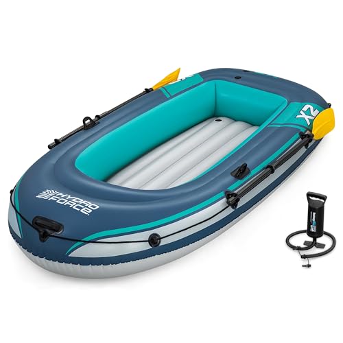 Bestway Hydro Force Schlauchboot-Set Trek X2, 232 x 118 x 37 cm, 2 Personen, 250 kg Belastbarkeit, 3 Luftkammern, Inflata-Shield-Material, inkl. Ruder, Handpumpe, GS-Zertifiziert
